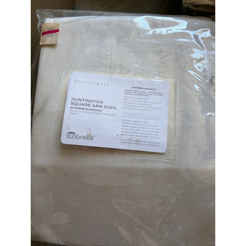 Pottery Barn Huntington Square Arm Sofa Outdoor Slipcover Sunbrella Natural 6pc
